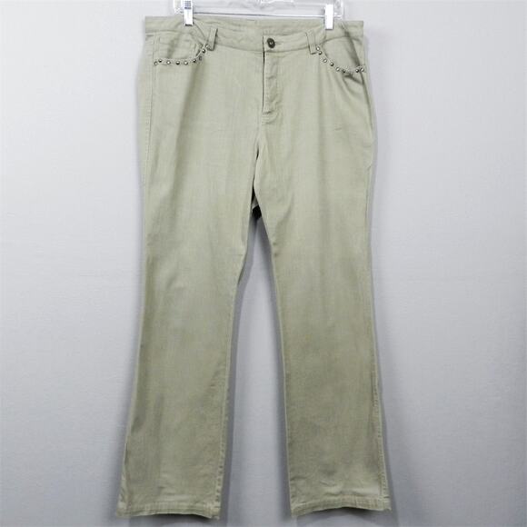 Multiples Khaki Tan Stretch Denim Pants Womens Size 16 Straight Leg Studded‎ - Picture 1 of 10